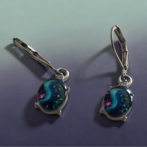 Silver Drop Earrings with Blue and Purple Galaxy Cabochons